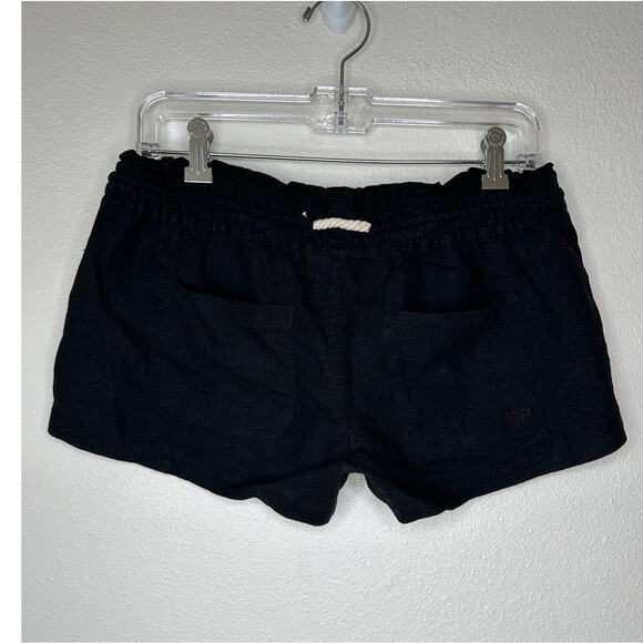 Roxy Oceanside Black Linen Elasticized Cream Rope Tie Shorts M - Picture 6 of 11